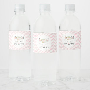 Pour Bouteilles D'eau Floral Kitten Étiquette de la fête d'anniversair