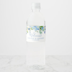 Pour Bouteilles D'eau Mariage Floral bleu Welcome Étiquette bouteille d'