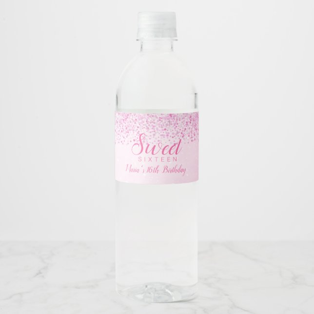 Pour Bouteilles D'eau Parties scintillant rose, Glam Sweet 16 Étiquette  (Devant)