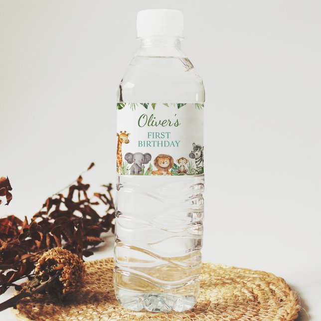 Pour Bouteilles D'eau Safari Animaux Anniversaire Fête Étiquette bouteil (Créateur téléchargé)