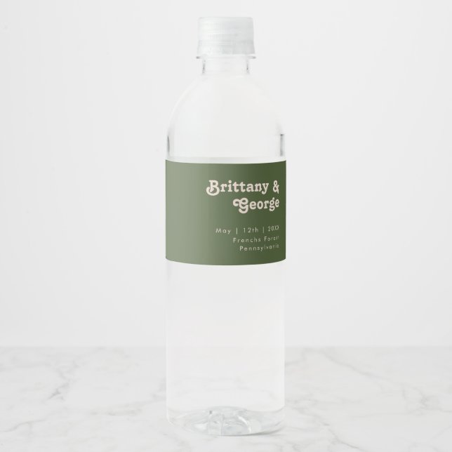 Pour Bouteilles D'eau Simple Rétro Vibes Olive Green Étiquette bouteille (Devant)