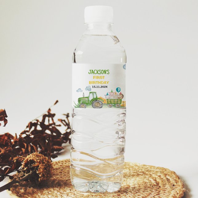Pour Bouteilles D'eau Tracteur Ferme Animal Anniversaire Étiquette de bo (Créateur téléchargé)