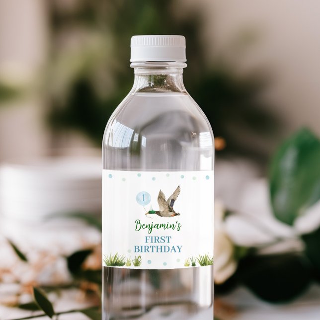 Pour Bouteilles D'eau Un Lucky Duck Boy Birthday Water Bottle Étiquette (Créateur téléchargé)