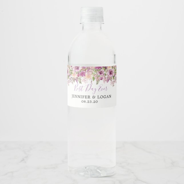 Pour Bouteilles D'eau Violet violet Mariage à eau  Étiquette à bouteille (Devant)