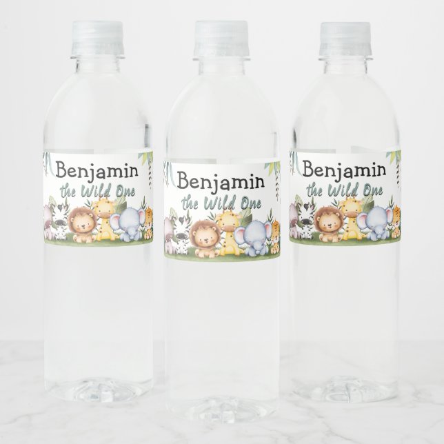 Pour Bouteilles D'eau Wild One Safari Animal Birthday Étiquette de boute (Bouteilles)