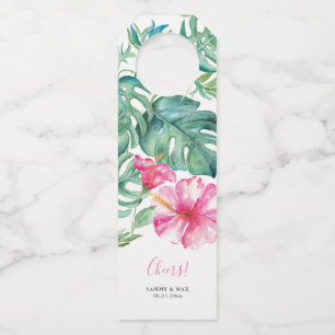 Pour Bouteilles Étiquettes de vin de mariage avec un Hibiscus trop