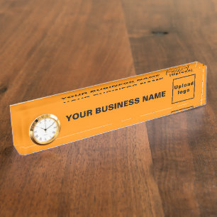 Pour Bureau Porte-nom en couleur orange en acrylique avec horl