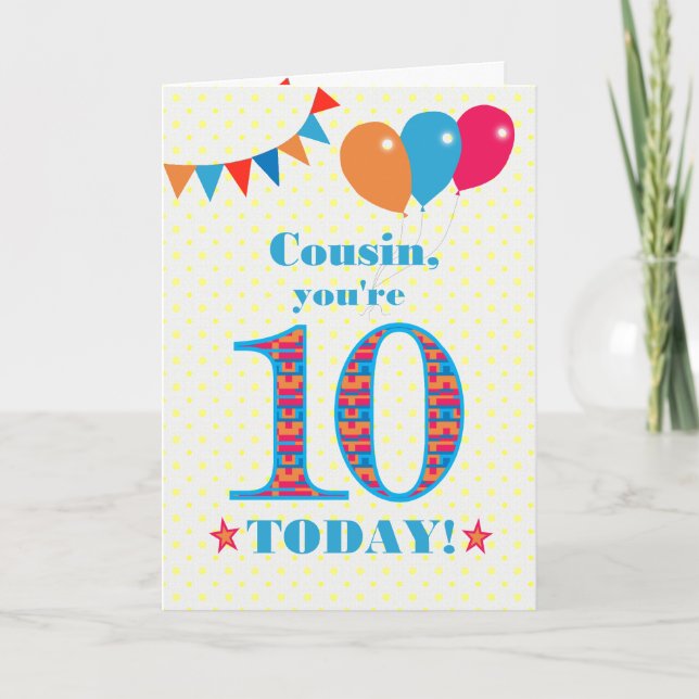 Pour Cousin 10e Anniversaire Carte Ballons de Bunt (Devant)