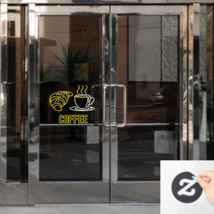 Pour Fenêtre Enseigne Fausse Néon Café et Croissant Autocollant