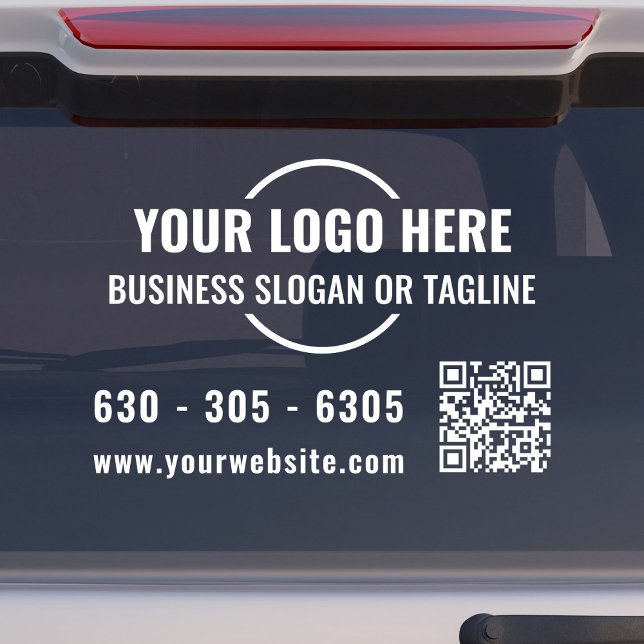 Pour Fenêtre Logo de société moderne Code QR Autocollant de voi (Modern, professional business car window decal with your logo, QR code and contact details in white.)