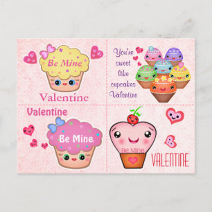 Pour Fêtes Annuelles 4 cartes de Valentines de petit gâteau de Kawaii