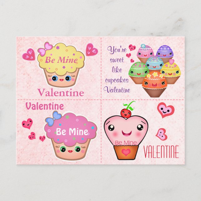 Pour Fêtes Annuelles 4 cartes de Valentines de petit gâteau de Kawaii (Devant)