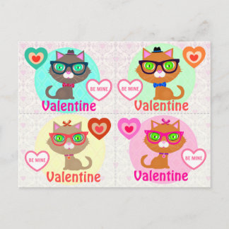 Pour Fêtes Annuelles 4 Hipster Cool Cat Valentines Cartes
