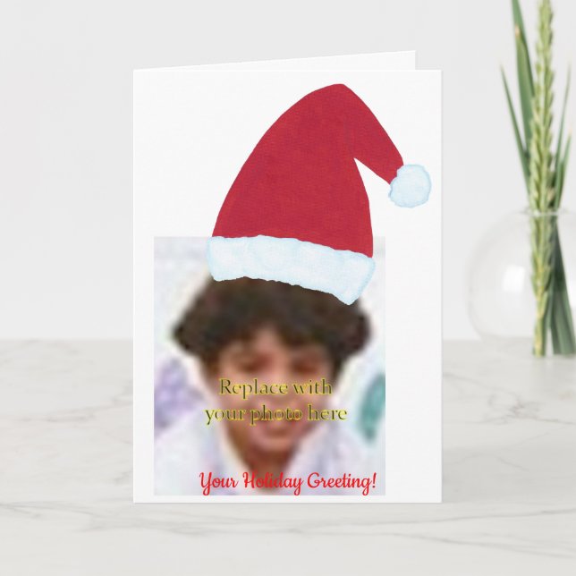Pour Fêtes Annuelles Ajouter Votre Photo Santa Hat Cartes De Voeux (Devant)