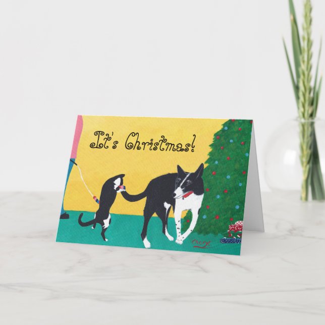 Pour Fêtes Annuelles Amusez Son Chat De Chien De Noël Jouer Des Cartes  (Devant)