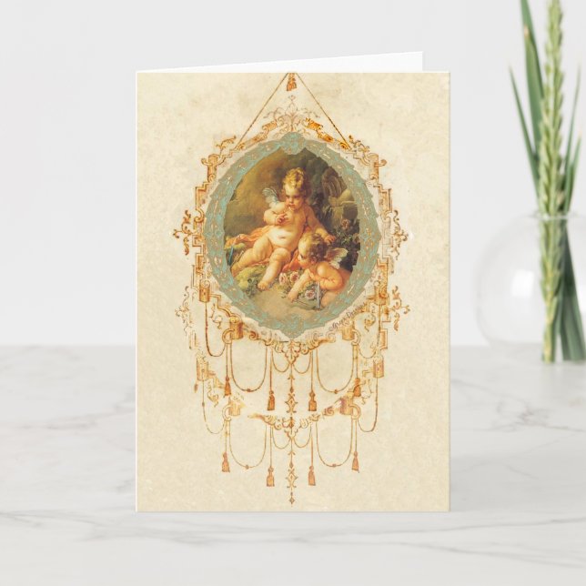 Pour Fêtes Annuelles Antique Cherub Cartes de Design d'Art Ornat (Devant)