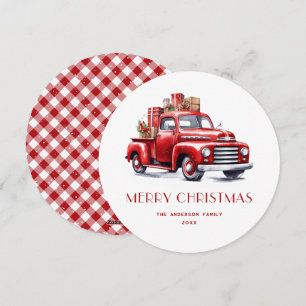 Pour Fêtes Annuelles Aquarelle Camion rouge En vichy Cartes de Noël