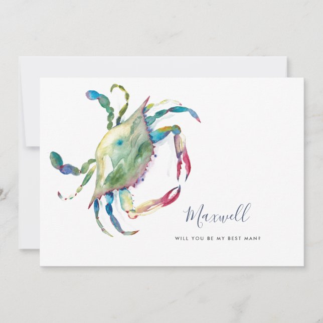 Pour Fêtes Annuelles Aquarelle Crabe Demander aux Groomesmen Cartes (Devant)