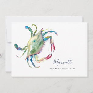 Pour Fêtes Annuelles Aquarelle Crabe Demander aux Groomesmen Cartes