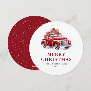 Pour Fêtes Annuelles Aquarelle neige Camion rouge Merry Cartes de Noël