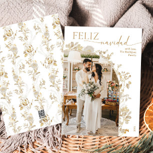 Pour Fêtes Annuelles Arche minimaliste en or Photo Feliz Navidad Cartes