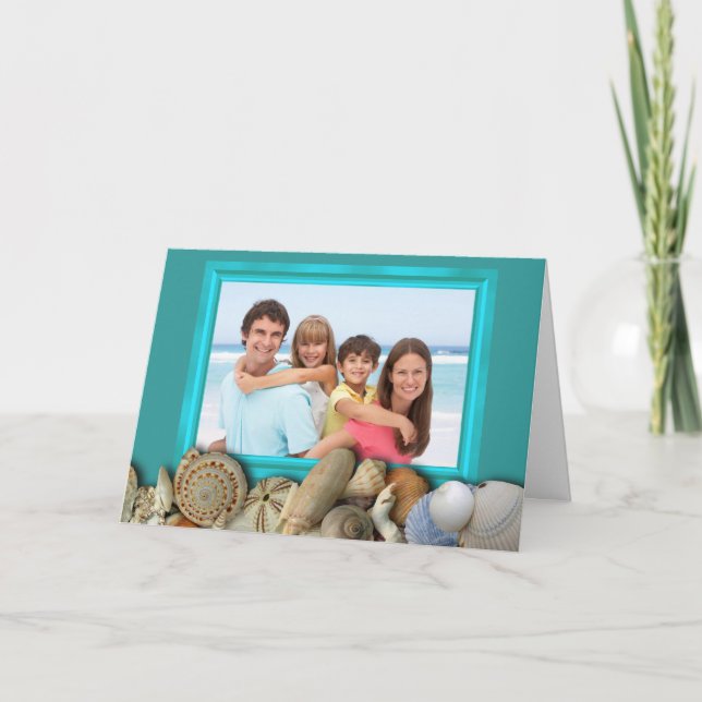 Pour Fêtes Annuelles Beach Shells Famille Photo Frame Cartes de fin de  (Devant)