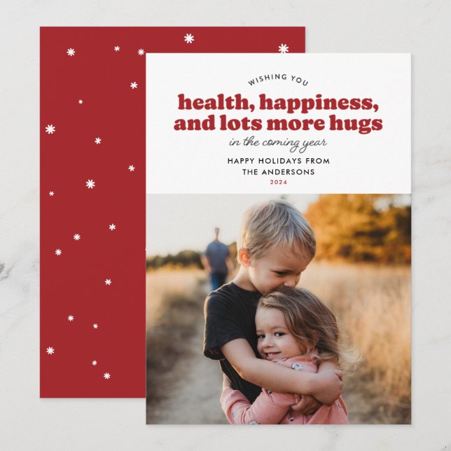 Pour Fêtes Annuelles Beaucoup plus Cartes de vacances de Hugs (Rouge) (Devant / Derrière)