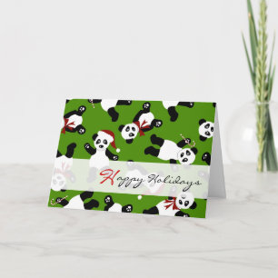 Pour Fêtes Annuelles Belles Pandas Joyeuses Vacances Santa Hat Cartes -