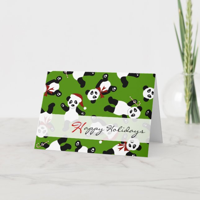 Pour Fêtes Annuelles Belles Pandas Joyeuses Vacances Santa Hat Cartes - (Devant)