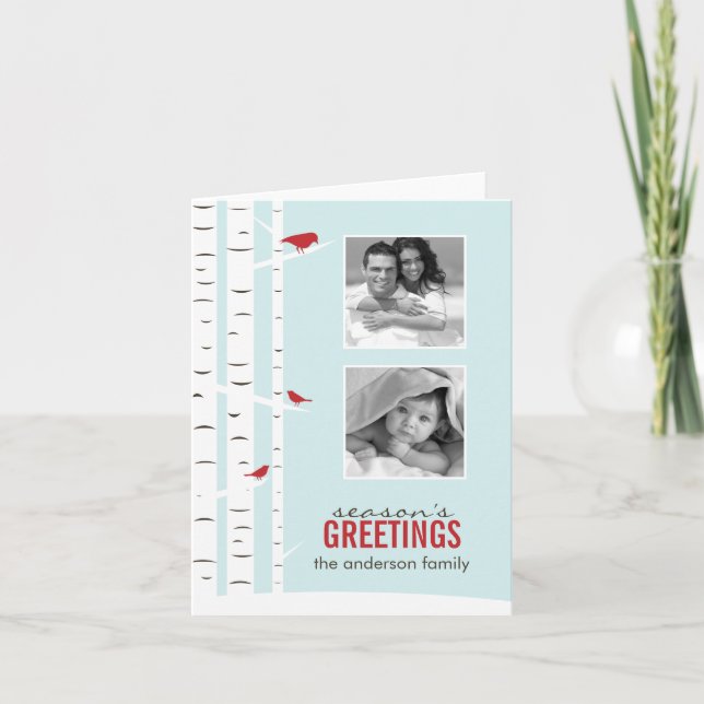 Pour Fêtes Annuelles Birch Trees d'hiver Cartes photos de vacances (Devant)