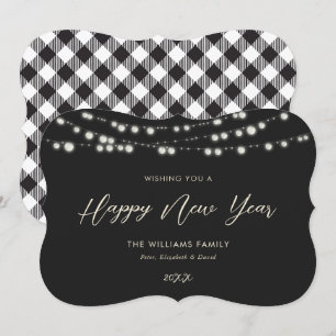 Pour Fêtes Annuelles Black Buffalo Lights Plaid Happy New Year Cartes