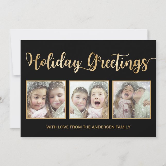 Pour Fêtes Annuelles Black & Gold Foil Vêtements de vacances 3 Cartes p (Devant)