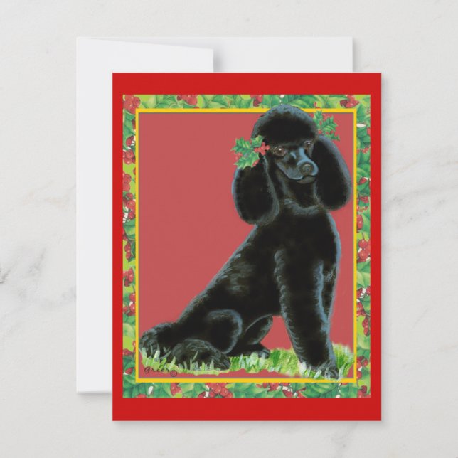 Pour Fêtes Annuelles Black Poodle n Holly Cartes de Noël (Devant)