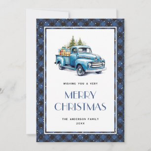 Pour Fêtes Annuelles Bleu Camion Buffalo Plaid Joyeux Cartes de Noël