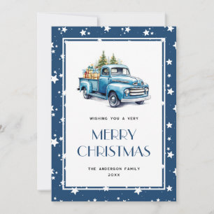Pour Fêtes Annuelles Bleu Truck Étoiles de neige Joyeuses Cartes de Noë