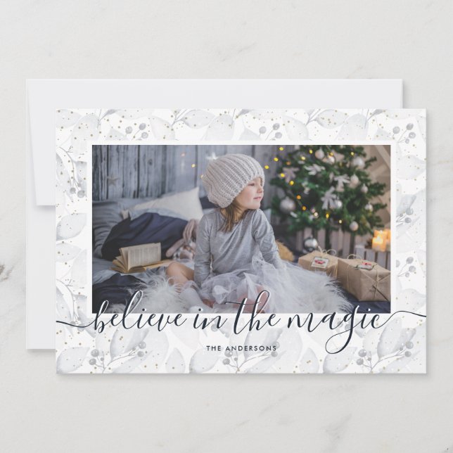 Pour Fêtes Annuelles Blue Believe In the Magic Photo Cartes de Noël (Devant)