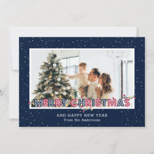 Pour Fêtes Annuelles Blue Red Snow Lights Photo Cartes de Noël