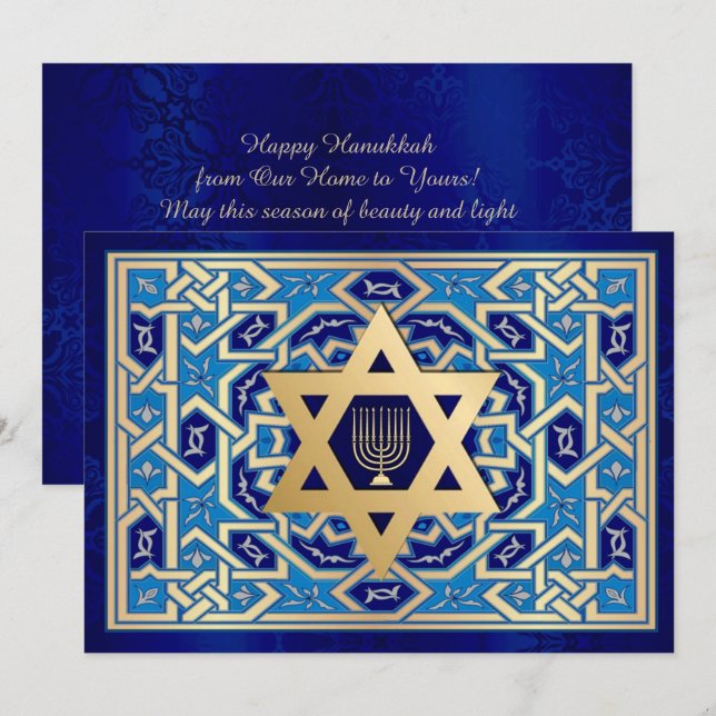 Pour Fêtes Annuelles Bonne Hanoukka. Cartes Star of David et Menorah (Devant / Derrière)