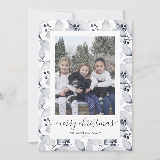 Pour Fêtes Annuelles Botaniques hiver Photo Joyeuses cartes de Noël (Devant)