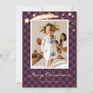 Pour Fêtes Annuelles Buffalo violet Plaid Stars Photo Cartes de Noël