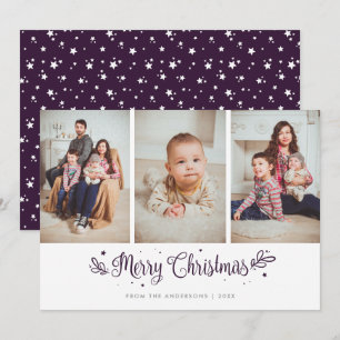 Pour Fêtes Annuelles Calligraphie des étoiles violettes Noël 3 Cartes p