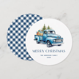 Pour Fêtes Annuelles Camion bleu rustique En vichy Cartes de Noël
