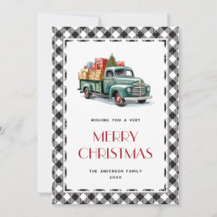 Pour Fêtes Annuelles Camion vert noir blanc Plat Cartes de Noël