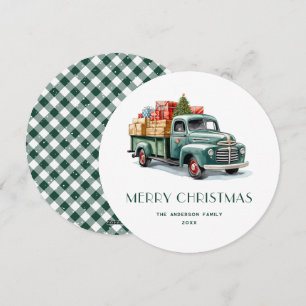 Pour Fêtes Annuelles Camion vert rustique En vichy Cartes de Noël Plaid