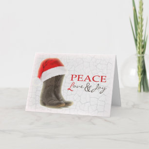 Pour Fêtes Annuelles Campagne Cartes de Noël Botte de cowboy et Santa H