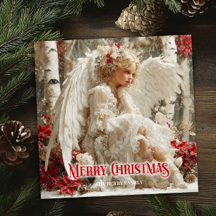 Pour Fêtes Annuelles Cartes aquarelles rouges et dorées d'anges angéliq