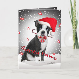 Pour Fêtes Annuelles Cartes Boston Terrier Père Noël Paws