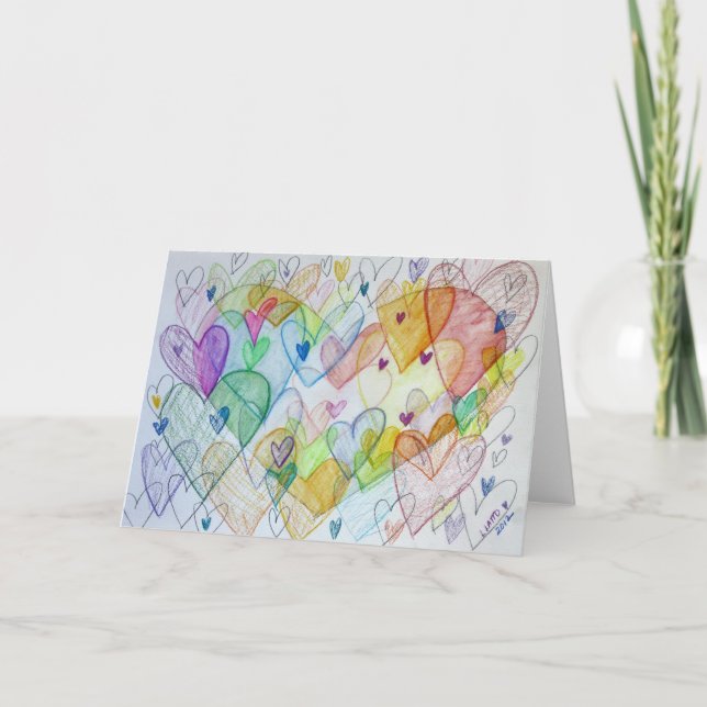 Pour Fêtes Annuelles Cartes d'art personnalisées Peinture des coeurs co (Devant)