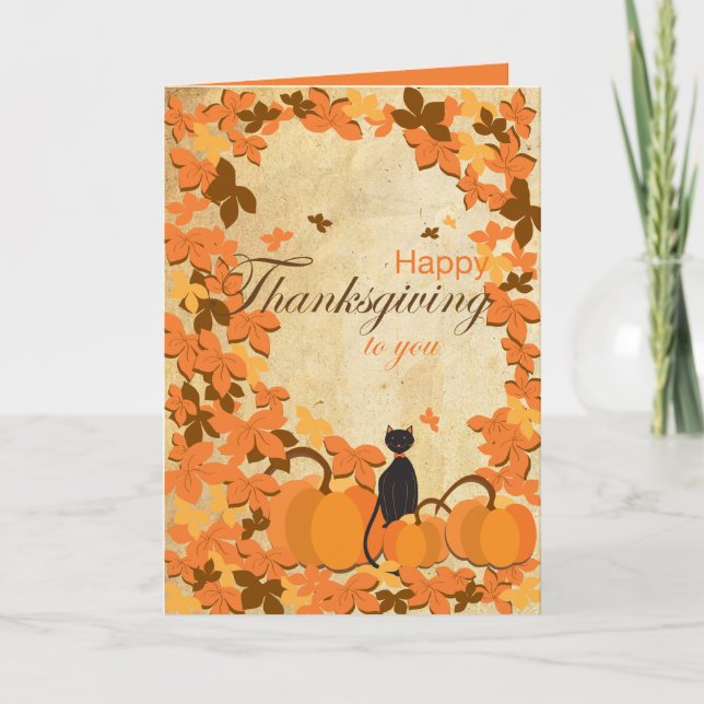 Pour Fêtes Annuelles Cartes de bon thanksgiving chat et citrouilles (Devant)