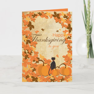 Pour Fêtes Annuelles Cartes de bon thanksgiving chat et citrouilles